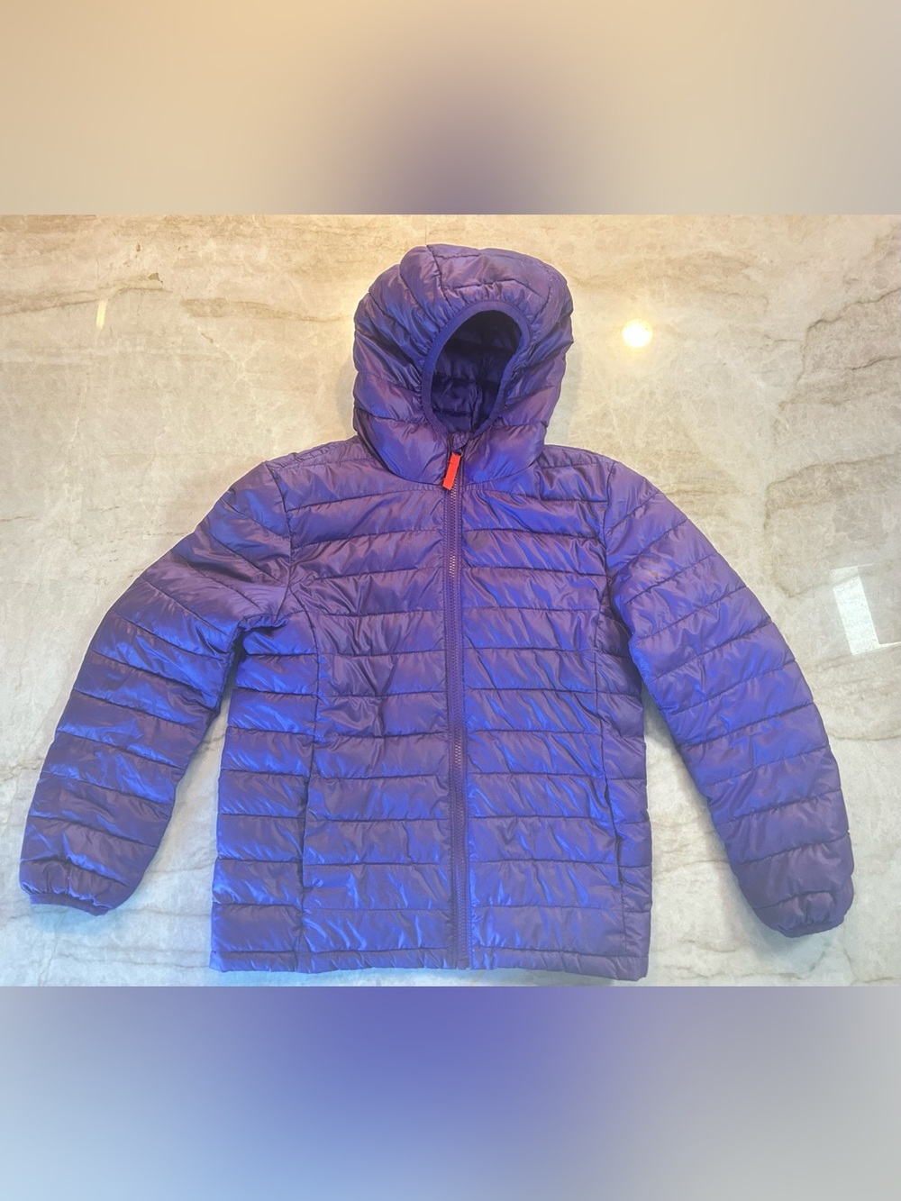Primary Kids Puffer Jacket Size 12 Purple Hooded